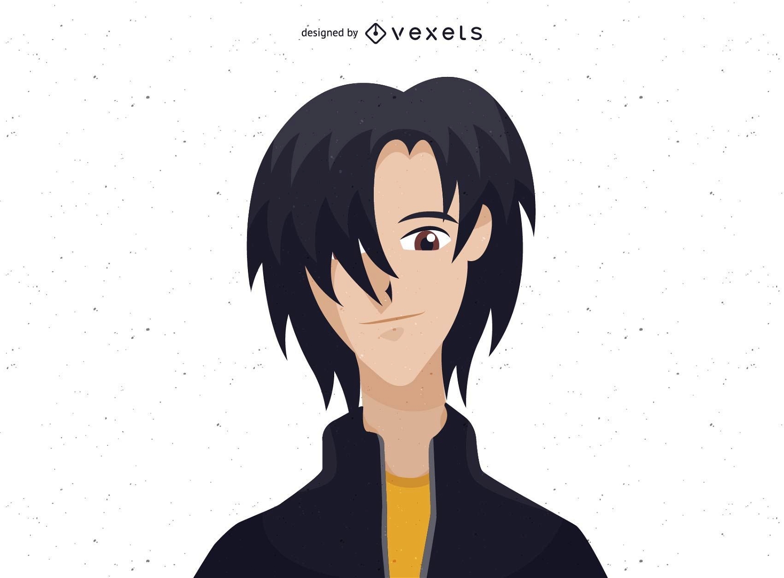 Garoto personagem de anime com cabelo preto