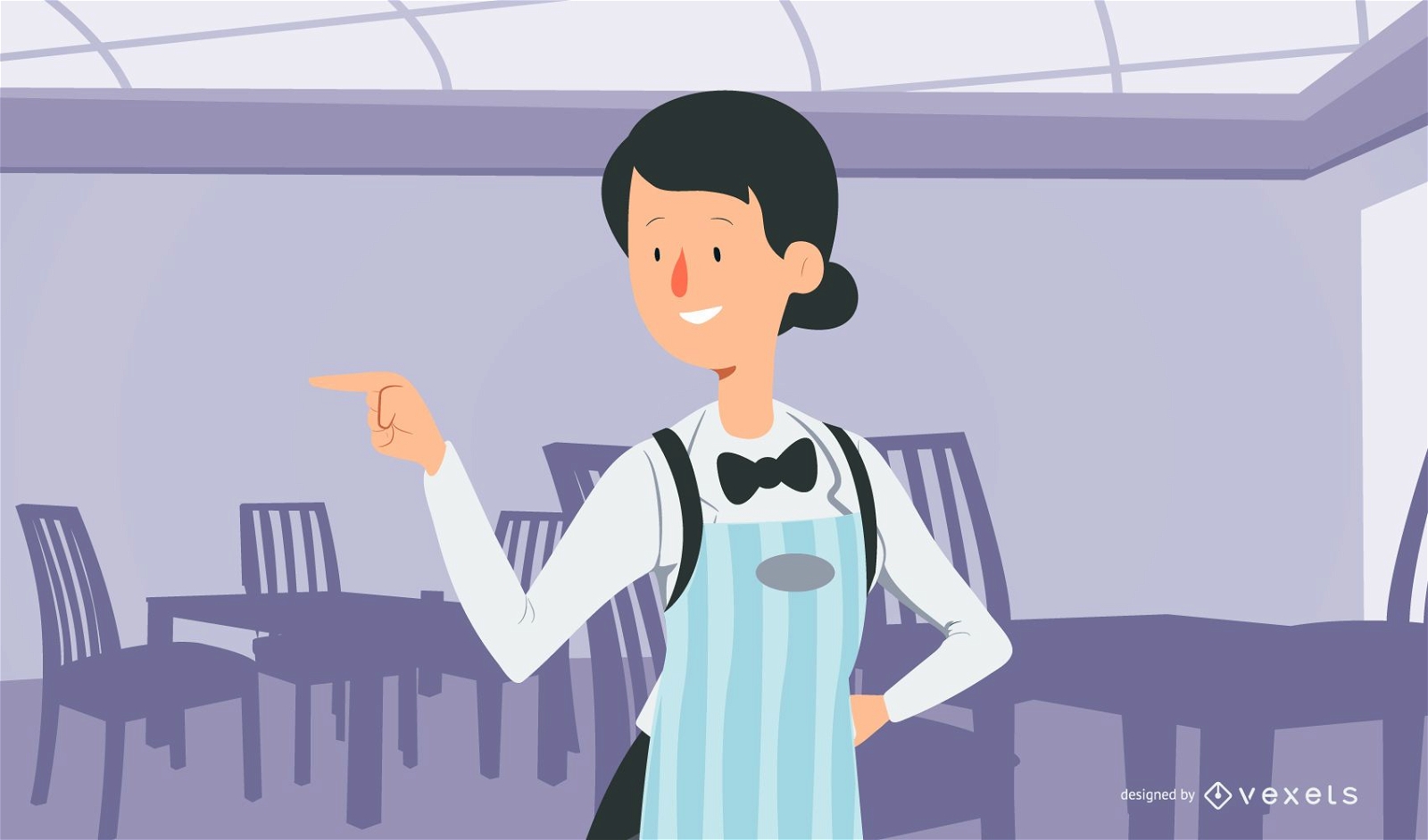 Diner Girl Server Illustration 
