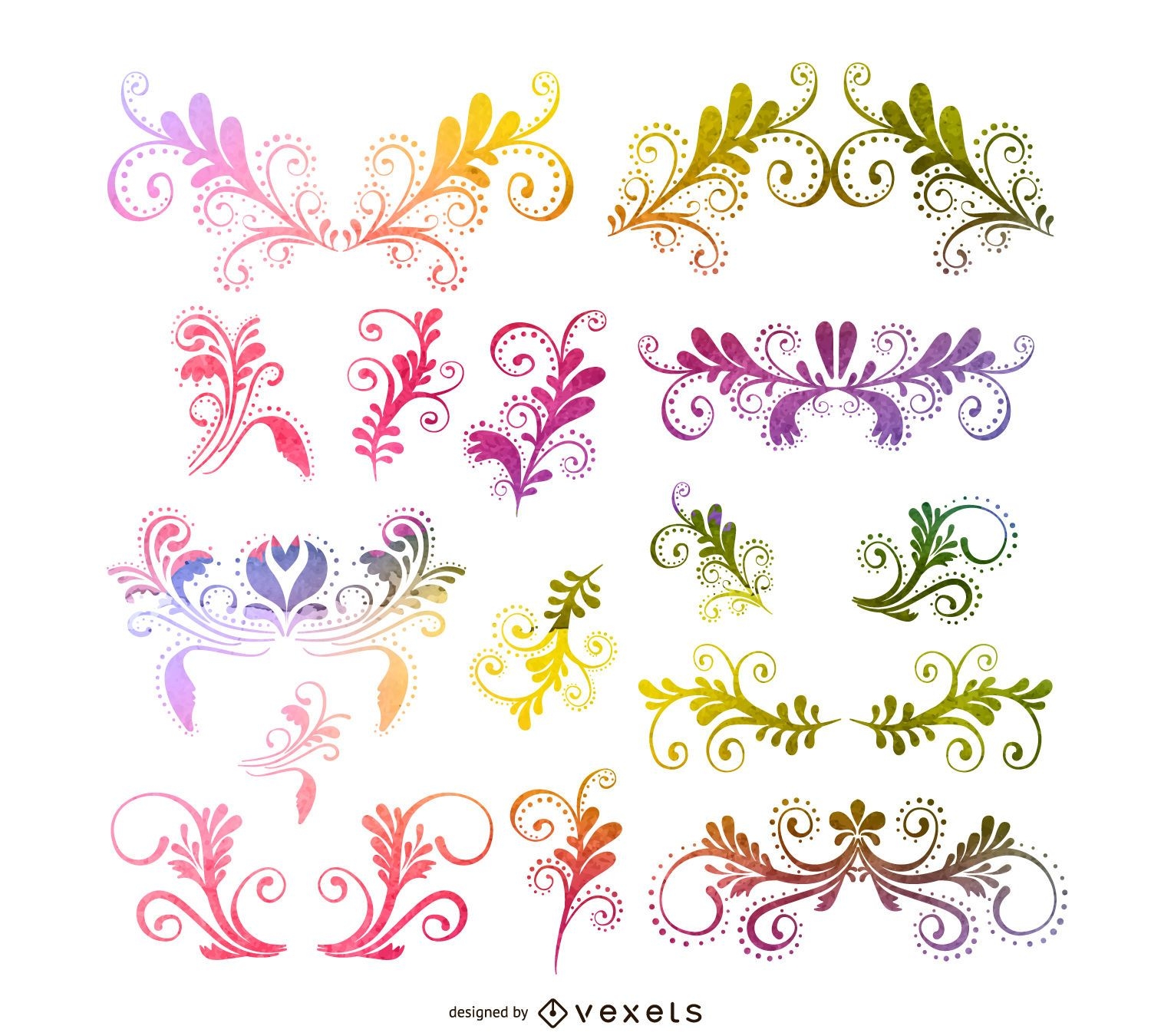 Conjunto de remolinos florales ornamentales