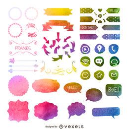 Coleção de elementos aquarela