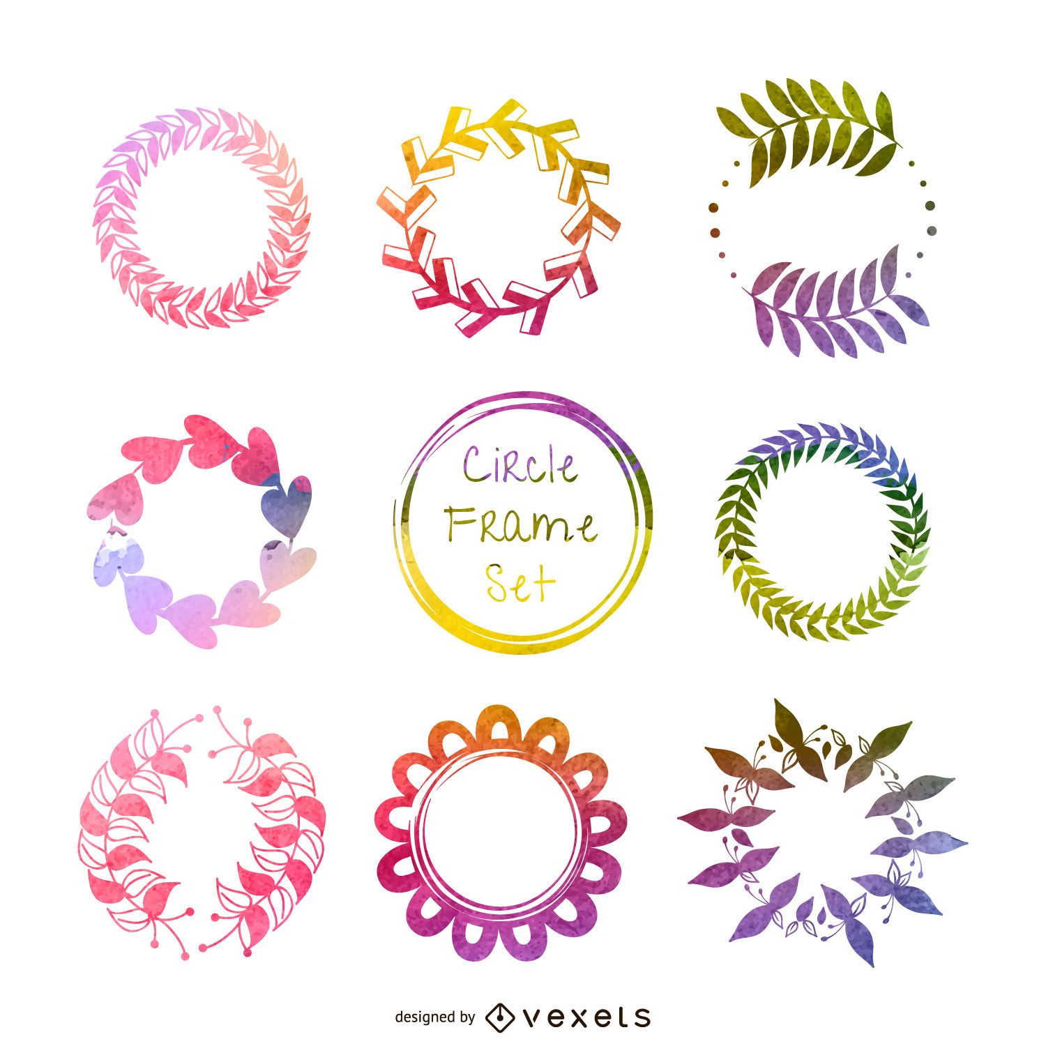 Watercolor circle frame set