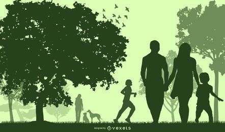 Silhouette Green Planet with Happy People