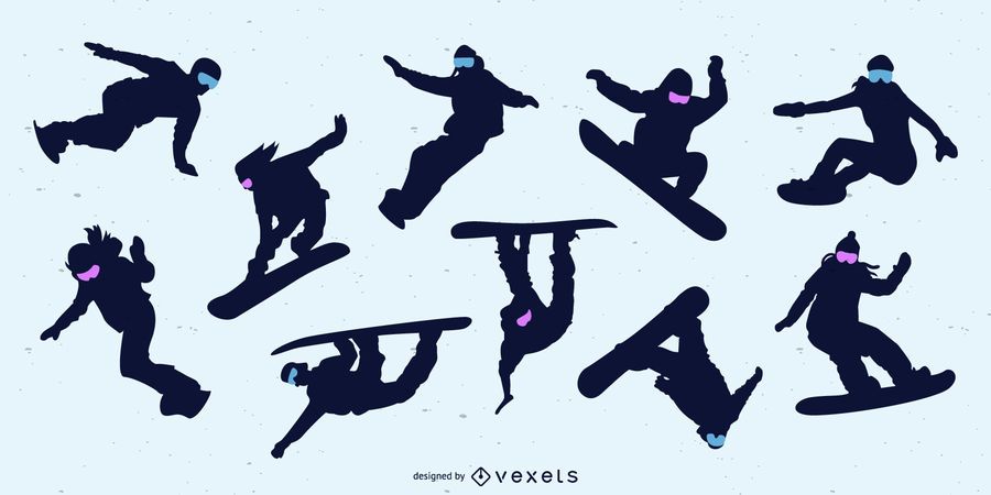 Snowboarding People Silhouette Set Snowboarding People Silhouette Set