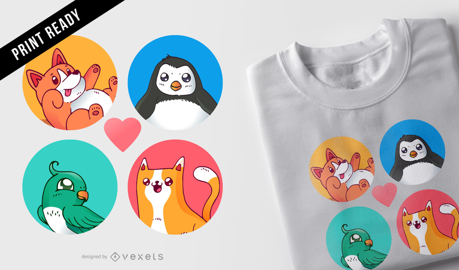 Cute round animals set Cute round animals set