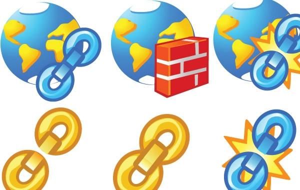 Globe and chain Icons Globe and chain Icons