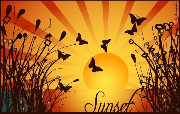 Ilustração do pôr do sol ensolarado