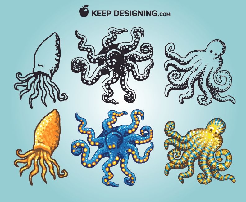 Funky Sketchy & Coloured Octopus Pack