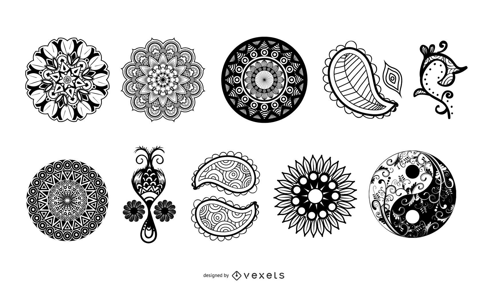 Conjunto de diseño de henna indio clásico