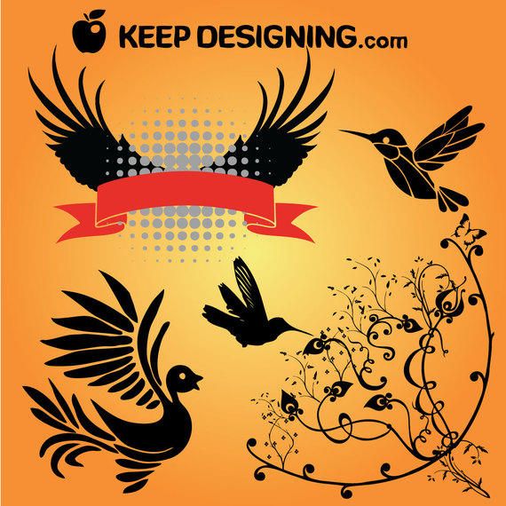 Flying Bird Wing and Swirly Floral Flying Bird Wing and Swirly Floral