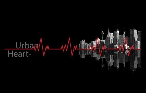 Urban Heartbeat line and buildings Urban Heartbeat line and buildings