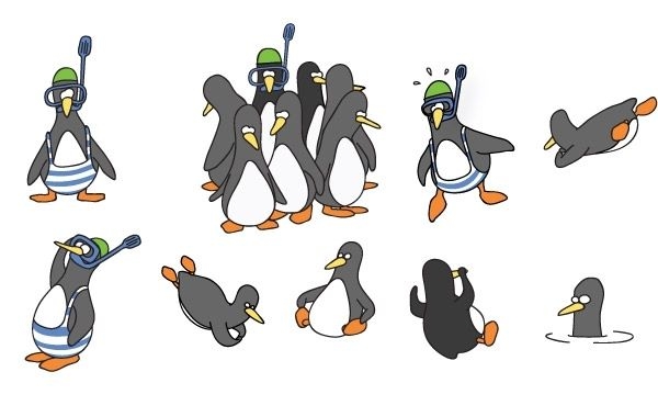 Conjunto de vetores de pinguins engraçados
