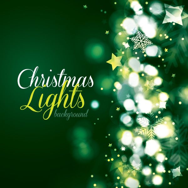 Green Christmas Card With Lights Background Vector Download