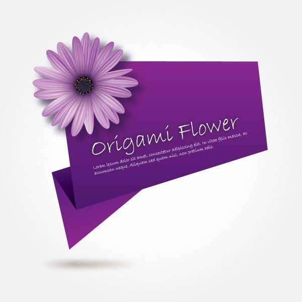 Banner de origami de flor morada