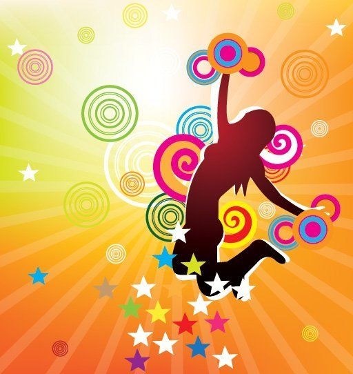 Cartel de fiesta colorido de niña saltando