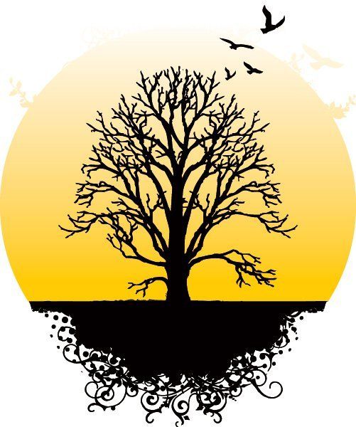 Tree Silhouette Landscape With Sun Vector Download