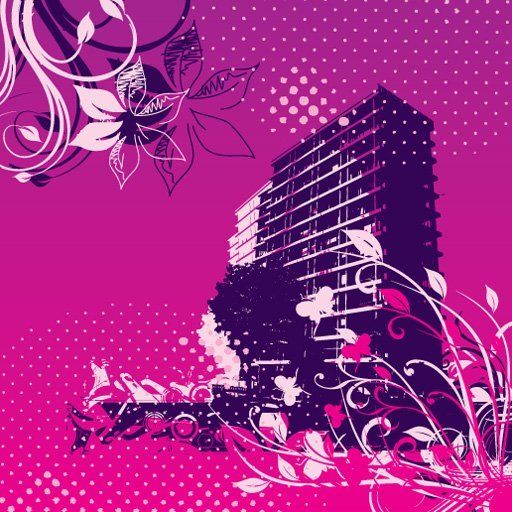 Fondo de edificios sucios remolinos florales