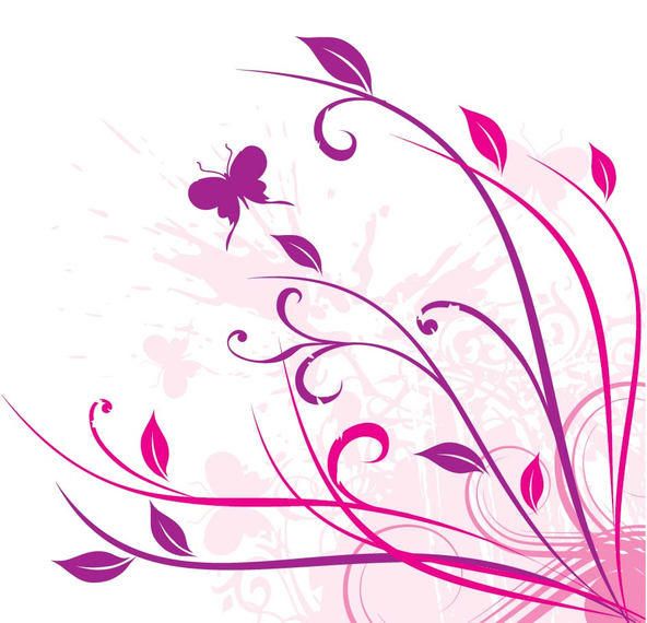 Swirling Floral Corner Butterfly - Vector download