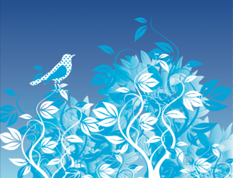 Fundo de pássaro árvore floral azul