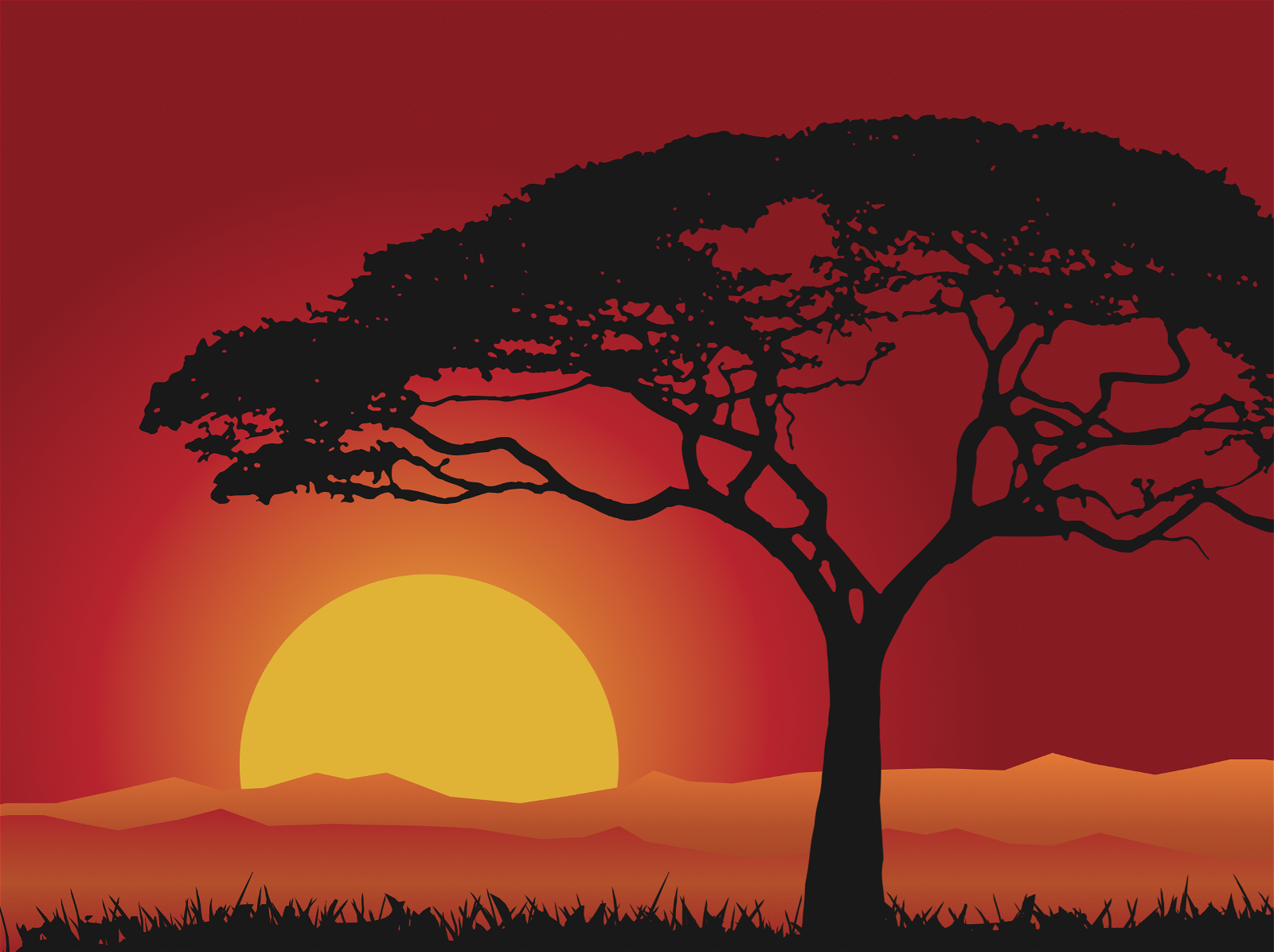 Sunset Landscape Silhouette Vector download