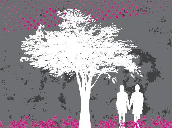 Paar unter Baum Silhouette