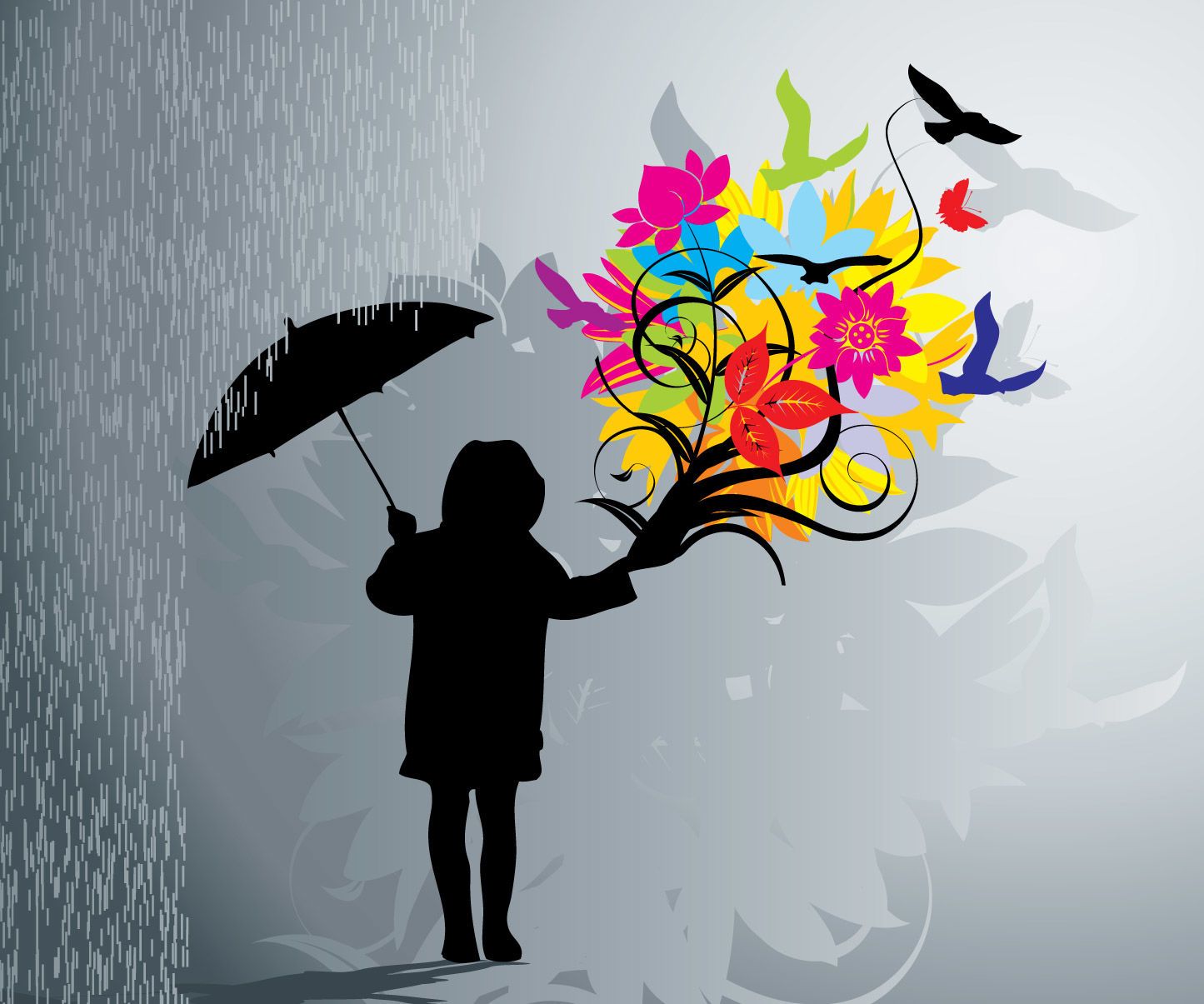 Menina com chuva floral