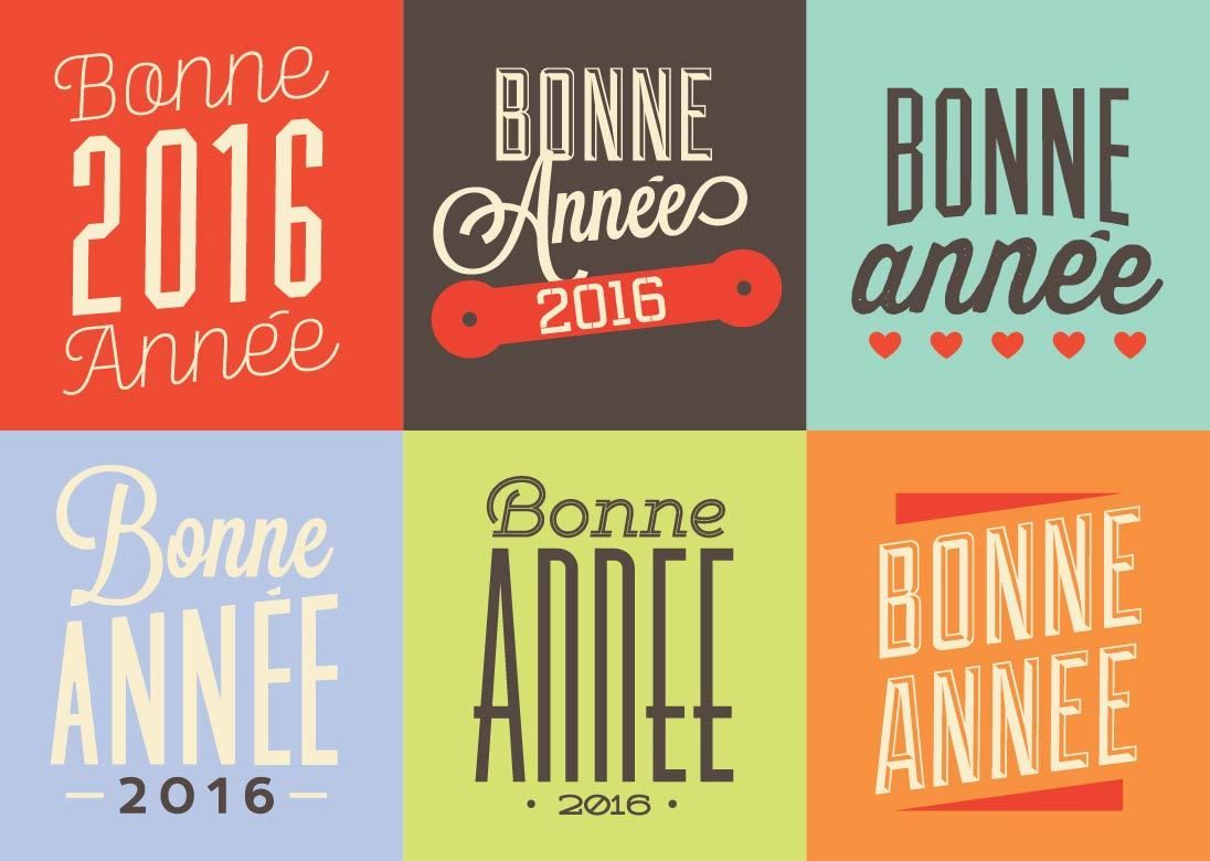 Bonne Annee Typografisches Etikettenset