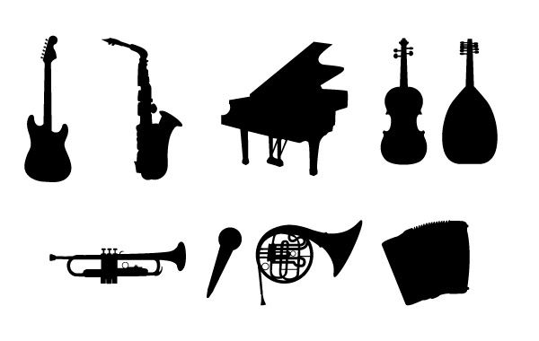 Silhuetas de instrumentos musicais