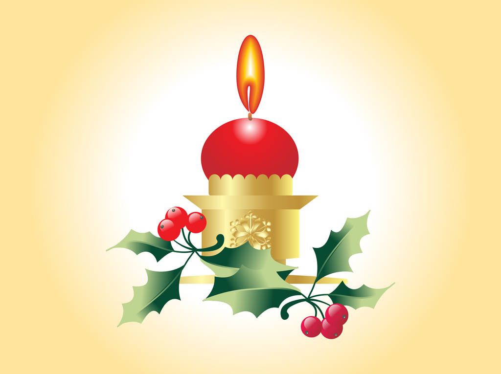 Christmas Candle With Festive Plants Vector Download