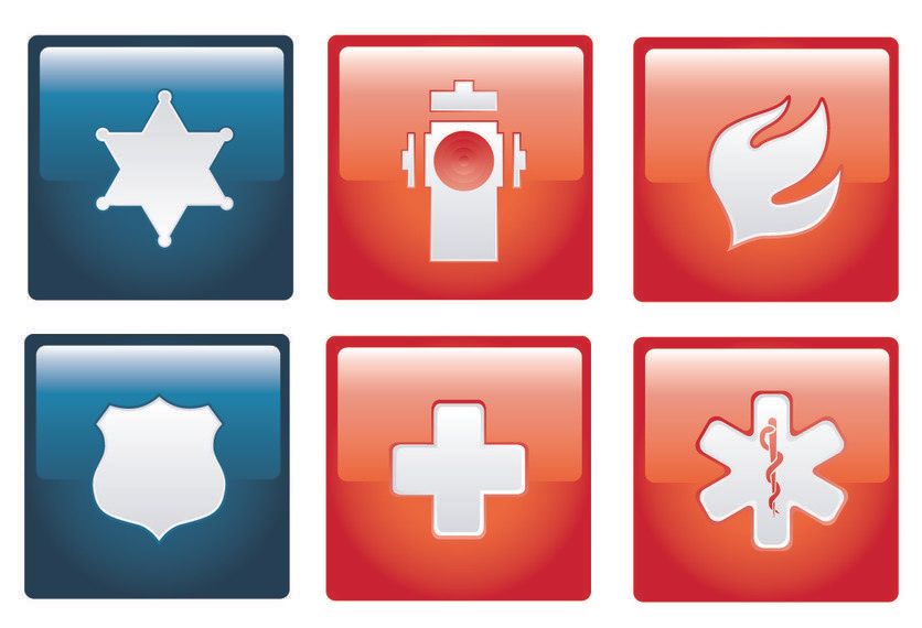Flat Emergency Sign Pack on Red Squares Flat Emergency Sign Pack on Red Squares