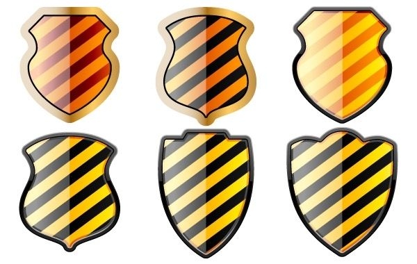 Conjunto gratuito de escudos em listras pretas e amarelas