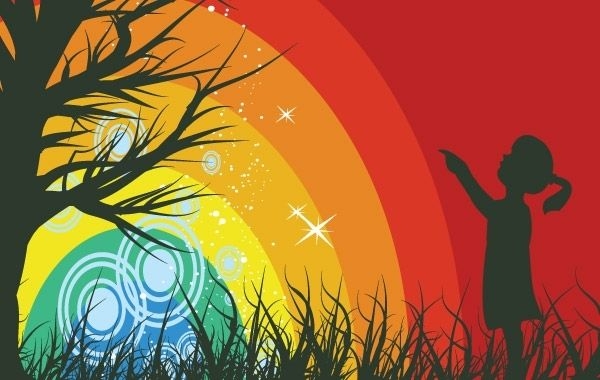 Desenho de ilustração de arco-íris e menina