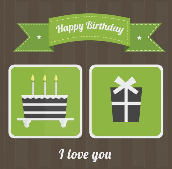 Download Flat Green Retro Birthday Card - Vector download