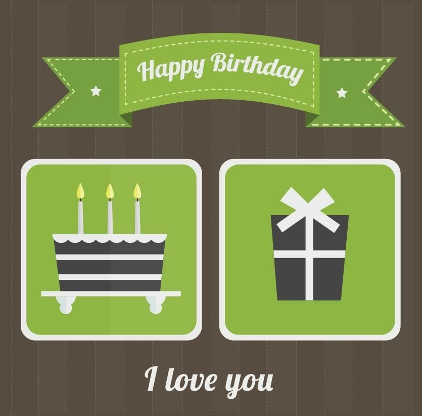 Flache grüne Retro-Geburtstagskarte