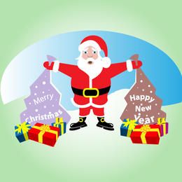Comic Santa Claus con regalos de Navidad
