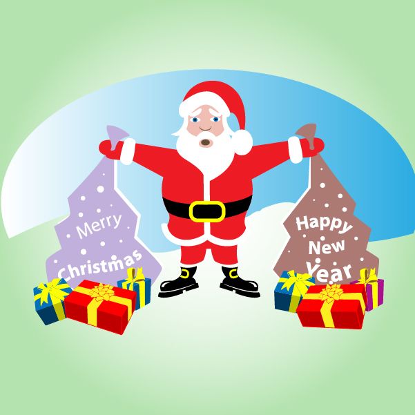 Papai Noel em quadrinhos com presentes de Natal