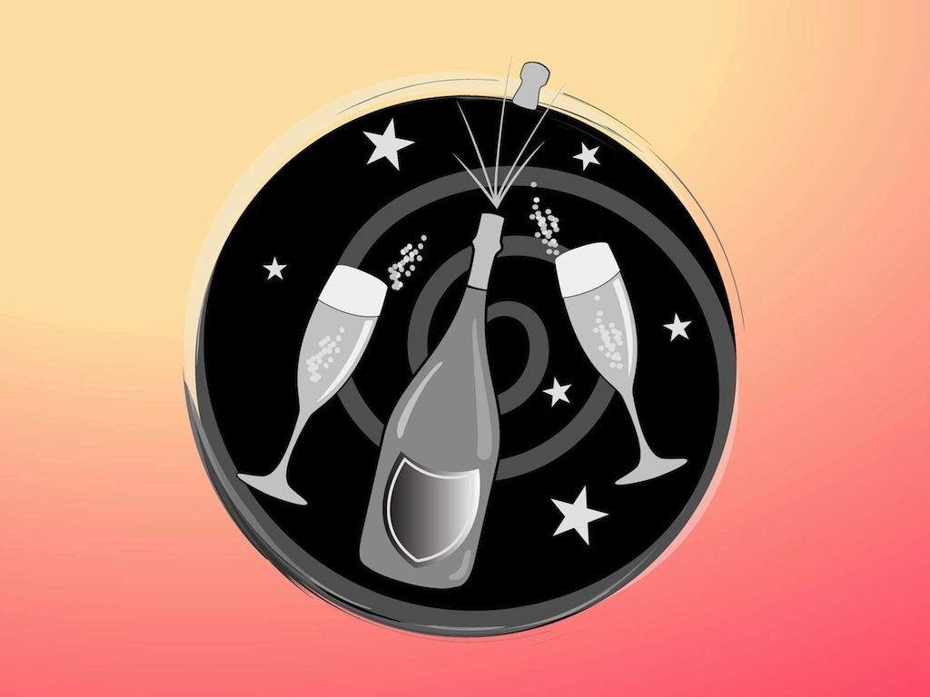 Ícone de celebração funky com champanhe e taça